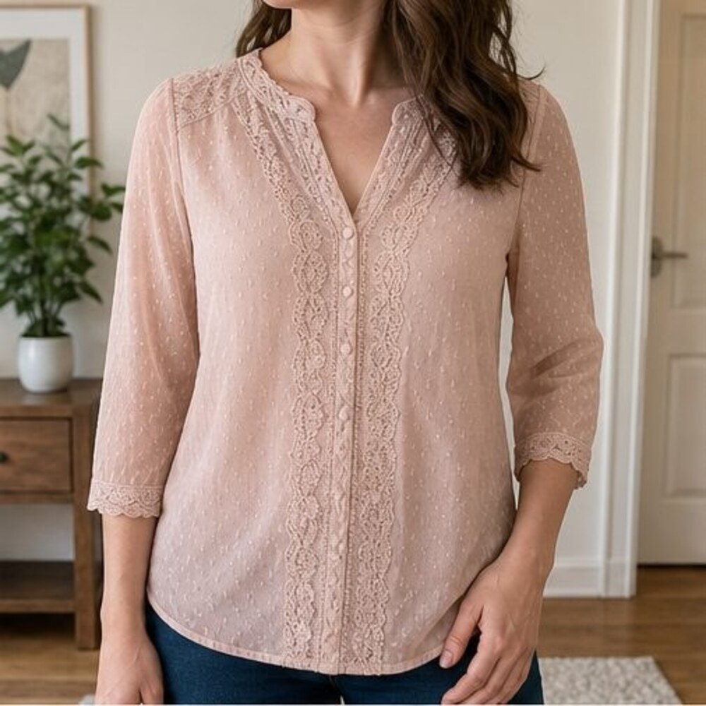 Blush Lace Trim Top - Picture 2 of 6